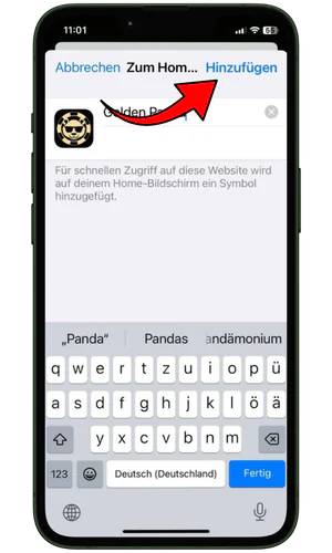 Als Nächstes – Hinzufügen Golden Panda