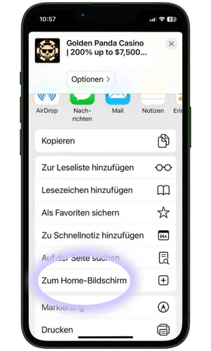Schaltfläche „Zum Home Bildschirm“ Golden Panda