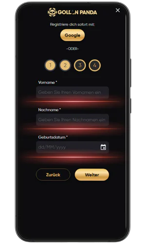 Schritt 2 der Registrierung Golden Panda